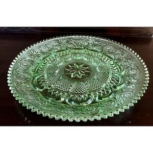 Indiana Glass Tiara Green Chantilly 12" Deviled Egg Serving Tray VINTAGE NICE!